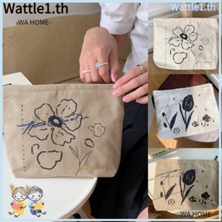 Wttle กระเป๋าเครื่องสําอาง กระเป๋าคลัทช์ ผ้าฝ้าย ลายดอกไม้