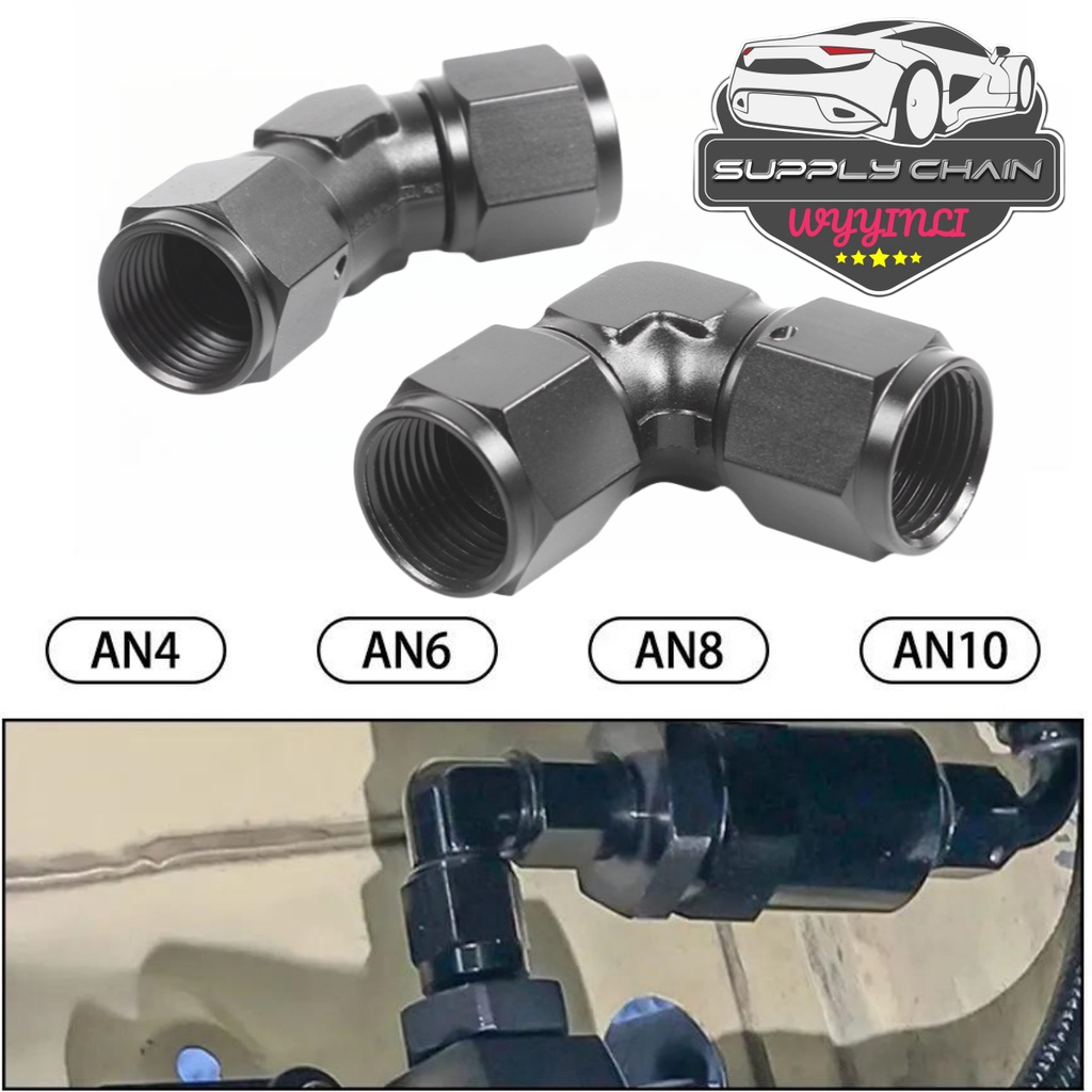 อะแดปเตอร์ท่อเกลียว AN4 AN6 AN8 AN10 ตัวเมีย สําหรับสายถัก 45 องศา 90 องศา สีดํา TF-1109