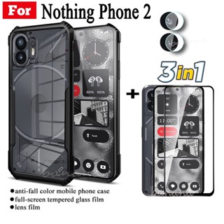 3 in 1 Nothing phone 2 เคสโทรศัพท์ กันกระแทก สําหรับ Nothing phone (2) 5G ฟิล์มกระจกนิรภัย และฟิล์มเลนส์