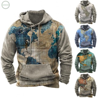 GORGEOUS~Men Retro Print Pullover Hoodies Hooded Sweatshirts Loose Jumper Activewear Tops