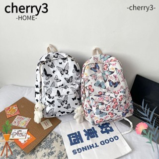 Cherry3 กระเป๋าเป้สะพายหลัง ผ้าไนล่อน พิมพ์ลายผีเสื้อ แบบพกพา สําหรับนักเรียน