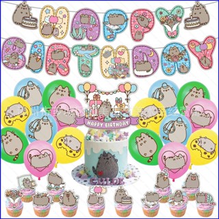 Gp1 ธีม Pusheen แบนเนอร์ สําหรับตกแต่งเค้กวันเกิดเด็ก PG1 42 ชิ้น ต่อชุด