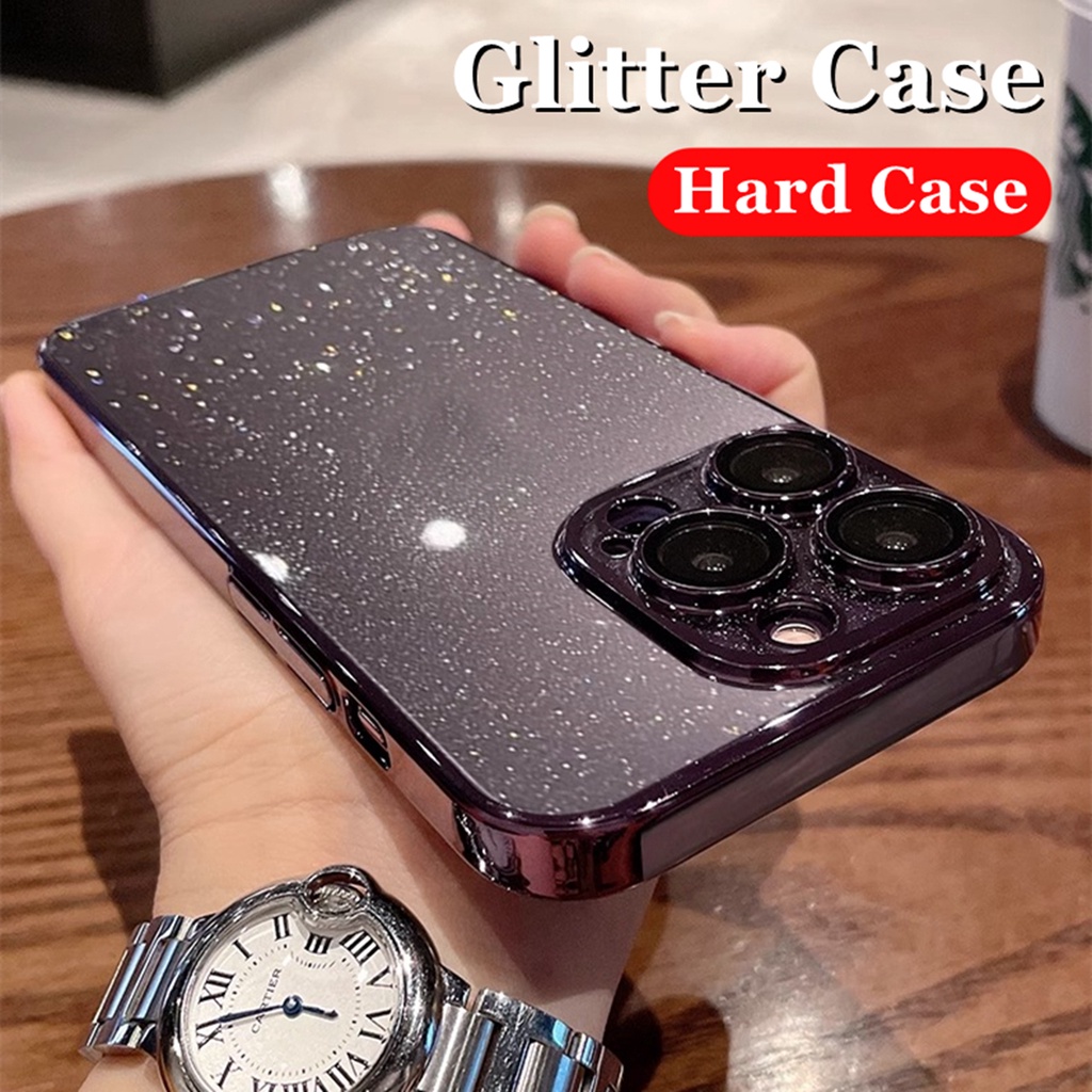 เคสโทรศัพท์มือถือแบบแข็ง ใส กันกระแทก แต่งกลิตเตอร์ดาว พร้อมตัวป้องกันกล้อง สําหรับ IPhone 13 14 15 Pro Max 14 15 Plus