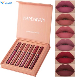 Handaiyan ลิปสติกชุด 6 สีผู้หญิงแฟชั่น Liquid Lip Tint สีติดทนนาน Lipgloss Nude Moisturizer กันน้ำ Matte Velvet lip Glaze wine011