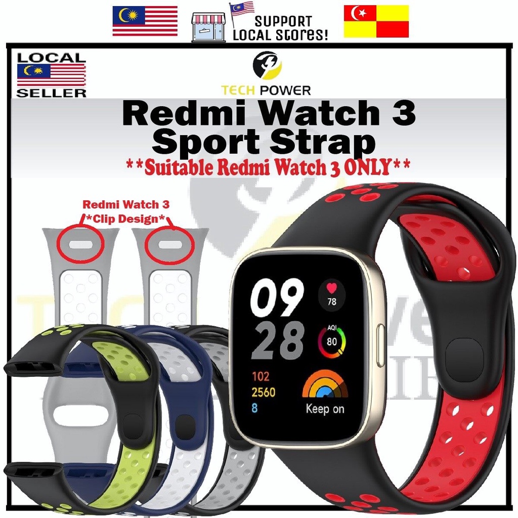 Redmi Watch 3 Strap Sport Design Silicone Strap Breathable มีรูพรุน, Tali Jam Sport Redmi Watch 3