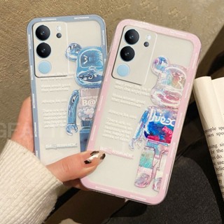 พร้อมส่ง เคสโทรศัพท์มือถือนิ่ม แบบใส ป้องกันเลนส์กล้อง ลายการ์ตูนหมีน่ารัก สีชมพู สีฟ้า สําหรับ VIVO V29 Y27 Y36 Y78 5G 4G 2023 VivoV29 VivoY27