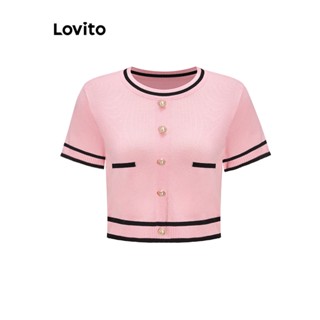 Lovito เสื้อถักคัลเลอร์บล็อค น่ารัก สีพื้น สำหรับสตรี L58AD042 (ชมพู)