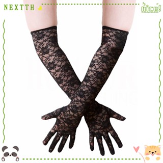 Nextth ถุงมือร็อค มุมมอง ถุงมือยาว บางพิเศษ สีดํา ลูกไม้ ดวงอาทิตย์ กุหลาบ ตาข่าย พิมพ์ลาย ถุงมือกันแดด ฮาโลวีน