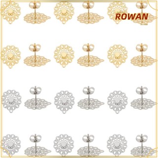 Rowans ต่างหูสตั๊ด สเตนเลส ลายดอกไม้ สีทอง สีเงิน กลวง แฮนด์เมด