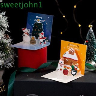 Sweetjohn การ์ดอวยพรวันเกิด ลายการ์ตูนสโนว์แมน ซานตาคลอส สโนว์แมน พร้อมซองจดหมาย สําหรับครอบครัว