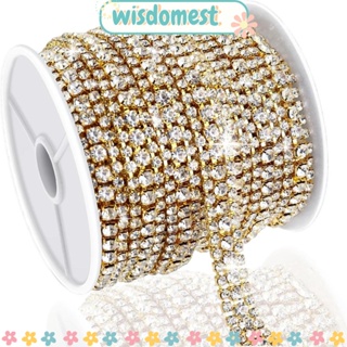 Wisdomest สายโซ่ ประดับพลอยเทียม คริสตัล ฐานทอง 3 หลา 3 แถว สําหรับตกแต่งเสื้อผ้า DIY