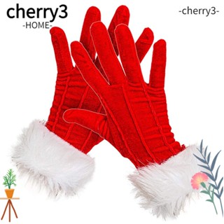 Cherry3 ถุงมือ ผ้ากํามะหยี่ แบบนิ่ม ลายคริสต์มาส สีแดง สําหรับผู้ชาย และผู้หญิง