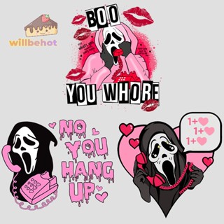 [WillbehotT] เสื้อยืด พิมพ์ลาย You Hang Up Horror Clothing Decals Halloween Horror Movie Pink Thermo Sticker