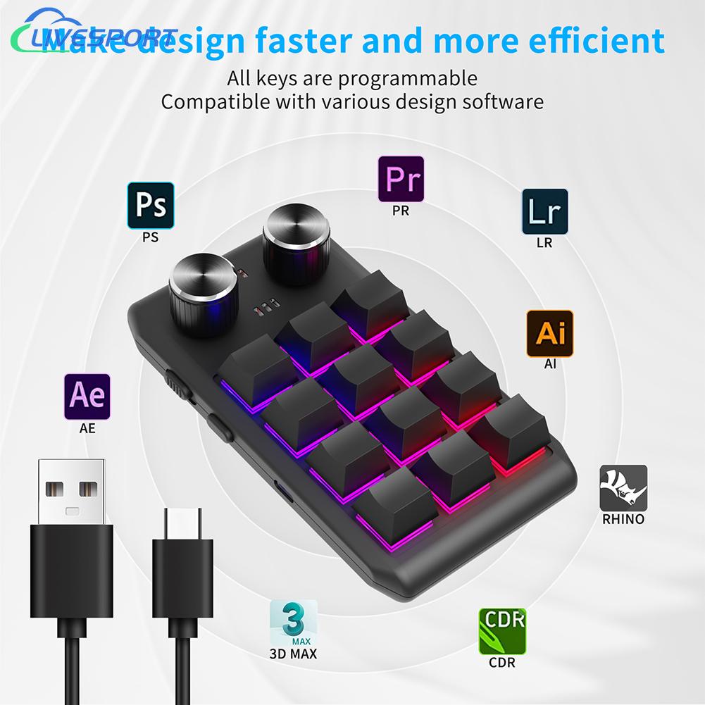 {พร้อมส่ง} ปุ่มกดคีย์บอร์ด 1RGB มือเดียว 12 ปุ่ม 2 ลูกบิด DIY อินเตอร์เฟซ Type-C คู่ บางพิเศษ สําหรับ PS Drawing LIVES