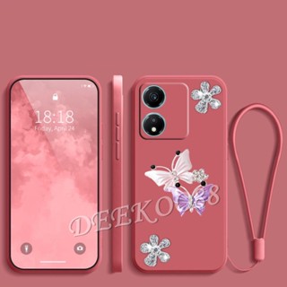 เคสโทรศัพท์มือถือซิลิโคน TPU แบบนิ่ม ลายผีเสื้อ 3D มีสายคล้อง สําหรับ Honor X6a X5 Plus 90 Lite Pro 5G 4G X5+ HonorX6a