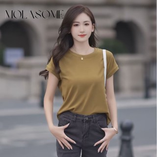 Molasome เสื้อยืดคอกลม แขนสั้น สีพื้น เซ็กซี่ สําหรับผู้หญิง 2023