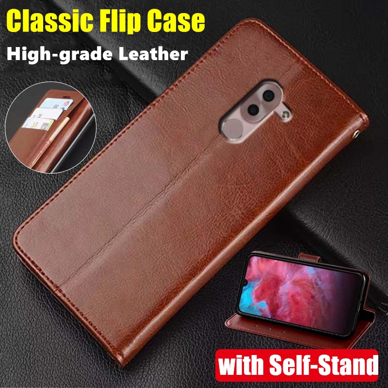 เคสหนังวัวแท้ ฝาพับ พร้อมช่องใส่บัตร ขาตั้ง สไตล์วินเทจ สําหรับ Huawei GR5 2017 Mate 9 Lite BLL-L22 L21 L23 BLN-L21 L22 L24