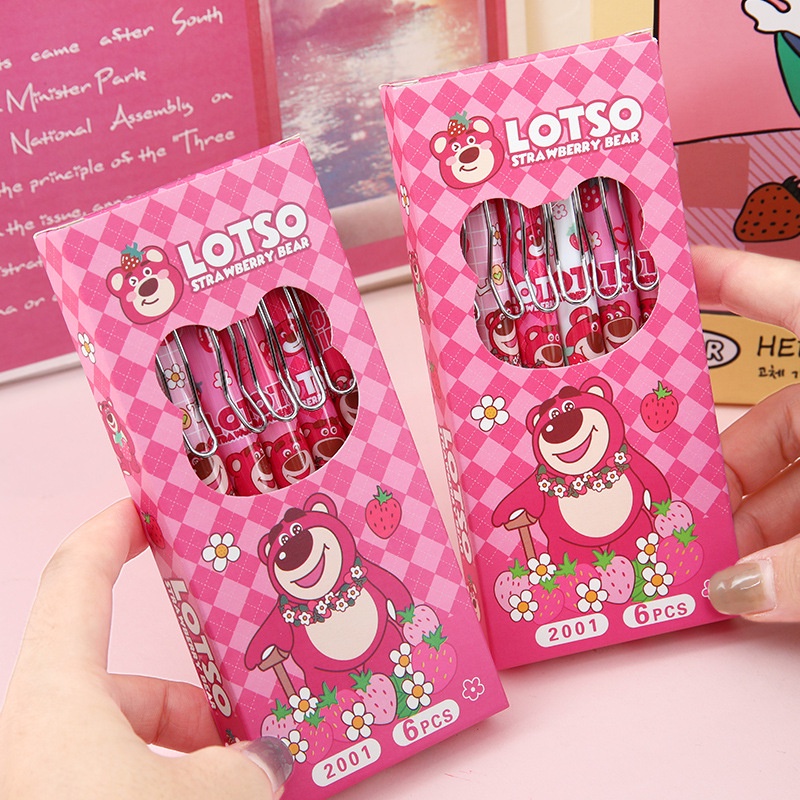 Cutie Daily Lotso 6 ชิ้น ชุดเครื่องเขียน ปากกากดหมึก สีดํา ลายการ์ตูนน่ารัก สําหรับนักเรียน จํานวน