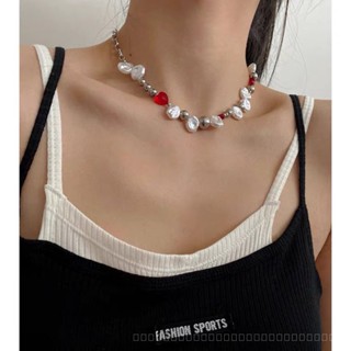 0931YWTS Sweet Cool Hot Girl Red Crystal Pearl Necklace Female Ins Hip Hop Clavicle Chain Niche Design Necklace Decorative Accessories RTC6