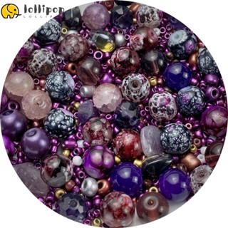 Lollipo1 ลูกปัดแก้ว สีม่วง หลายขนาด สําหรับทําเครื่องประดับ ต่างหู DIY