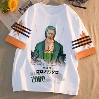 ★One Piece★เสื้อยืดแขนสั้น พิมพ์ลายการ์ตูนอนิเมะ Luffy &amp; Ace &amp; Zoro Joint ทรงหลวม แฟชั่นฤดูร้อน