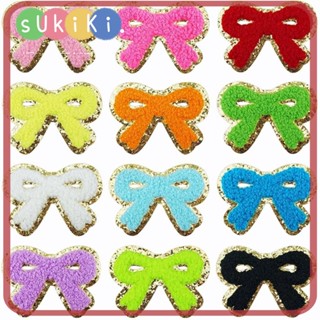 Sukiki แผ่นแพทช์ ปักลายโบว์ ขอบทอง สําหรับผู้หญิง 12 ชิ้น