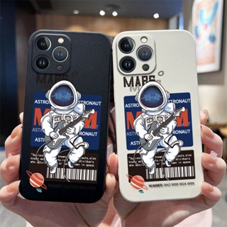 เคสโทรศัพท์มือถือ แบบนิ่ม ลายการ์ตูนนักบินอวกาศ ขอบตรง สําหรับ iPhone 6 Plus 6s Plus 7 Plus 8 Plus XR XS Max 11 Pro Max 12 Pro Max