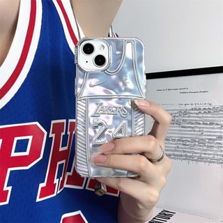 เคสโทรศัพท์ซิลิโคน TPU ผิวด้าน ป้องกันเลนส์ กันกระแทก ลาย NBA Lakers Kobe No 24 Jersey 3D หรูหรา สําหรับ iPhone 15 14 11 12 13 Pro Max