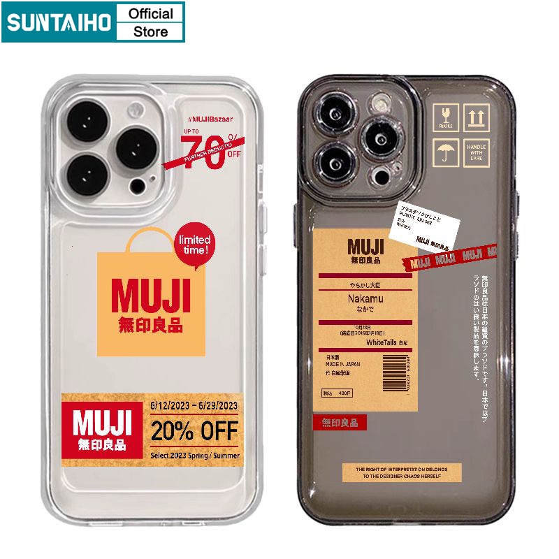 Suntaiho เคสโทรศัพท์มือถือแบบนิ่ม ใส กันกระแทก ลายฉลากสินค้า Muji ตลก พรีเมี่ยม สําหรับ IPhone 11 Pro Max 12 13 14 15 Pro Max Xr X XS Max IP 7 8 Plus
