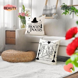 Beauty ปลอกหมอนอิง ผ้าลินิน ลายแมวดํา ขนาด 45x45 ซม. แฟชั่น สําหรับตกแต่งบ้าน ฮาโลวีน กลางแจ้ง