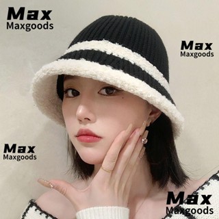 Maxg หมวกบักเก็ต ผ้าถัก ลายทาง กันลม ให้ความอบอุ่น ไร้ขอบ เหมาะกับฤดูหนาว สําหรับผู้หญิง 2023