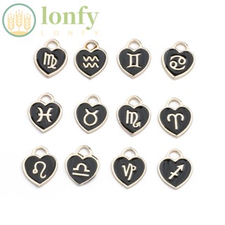 Lonfy จี้รูปหัวใจ 12 กลุ่มดาว โลหะผสม 0.5X0.47 นิ้ว สีดํา สําหรับทําเครื่องประดับ สร้อยคอ สร้อยข้อมือ ต่างหู งานฝีมือ 48 ชิ้น