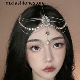 Mxfashione พู่โซ่ผม แวววาว เจ้าสาว ย้อนยุค ผู้หญิง หัวแต่งงาน โบฮีเมียน อินเดีย เครื่องประดับผม พลอยเทียม ที่คาดผม