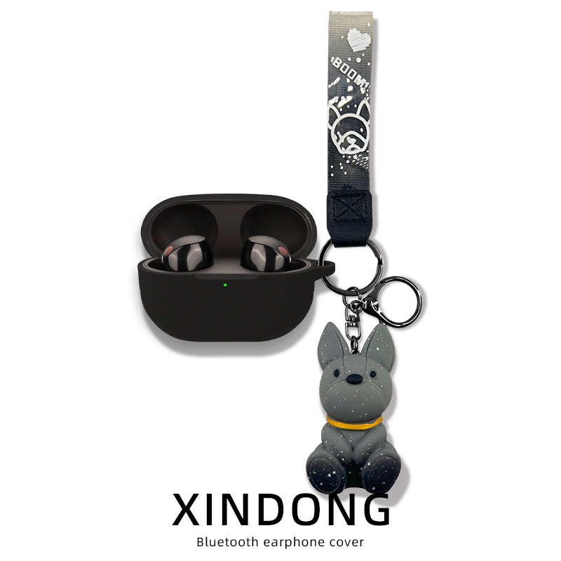 For Sony WF-1000XM5 Case Cute Bear Bulldog Keychain Pendant Sony WF-1000XM5 Solid Color Silicone Sof