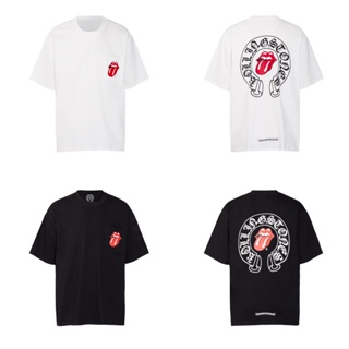 เสื้อยืดแขนสั้น ผ้าฝ้าย พิมพ์ลาย Chr5ome88Hearts Rolling Stone Horseshoe สีแดง พลัสไซซ์ สําหรับผู้ชาย และผู้หญิง