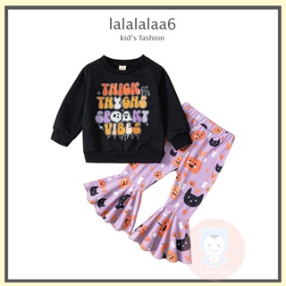 Laa6 เสื้อกันหนาว แขนยาว และกางเกงขาบาน ลายฮาโลวีน สําหรับเด็กผู้หญิง