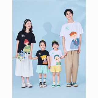 ✨👨‍👩‍👧‍👧เสื้อยืด ชุดครอบครัว แขนสั้นคอกลม ลายการ์ตูนสุดน่ารัก