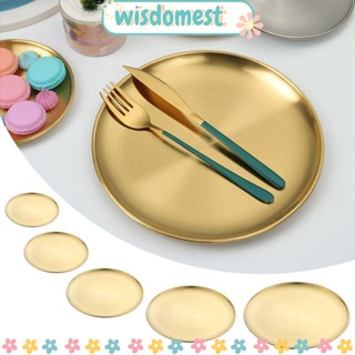 Wisdomest จานใส่อาหาร โลหะ สีทอง สีเงิน คุณภาพสูง สําหรับขนมหวาน เค้ก