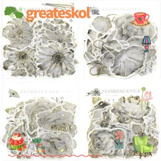 Greateskol สติกเกอร์ PET ใส ลายดอกไม้ สีดํา สีขาว สําหรับตกแต่งสมุดภาพ DIY