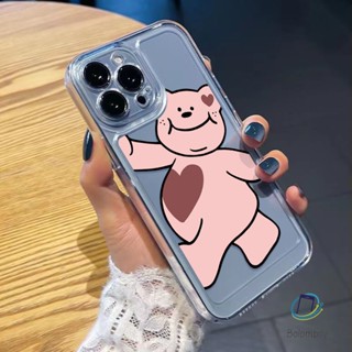 โปร่งใสเคสโทรศัพท์ สําหรับไอโฟน 11 12 13 14 15 Pro Max 7 8 Plus XR X XS MAX SE หมีรักสีชมพู TPU อ่อนนุ่ม กันกระแทก