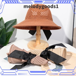 Melodygoods1 หมวกชายหาด ฤดูร้อน ปีกกว้าง แบบพกพา หมวกกันแดด พับได้