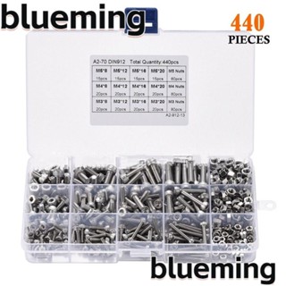 Blueming2 ชุดสกรูหัวซ็อกเก็ตหกเหลี่ยม สเตนเลส 304 8 12 16 20 มม. พร้อมกล่องเก็บ M3 M4 M5 440 ชิ้น|อุตสาหกรรม