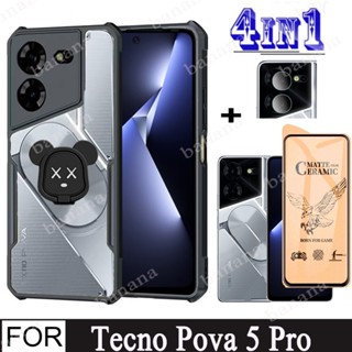 4in1 เคสโทรศัพท์มือถือเซรามิค ผิวด้าน กันกระแทก สําหรับ Tecno Pova 5 Pro 5G Tecno Pova Neo 3 2 4 Pro Spark 10C 10 Pro 8C 6 Go 2023