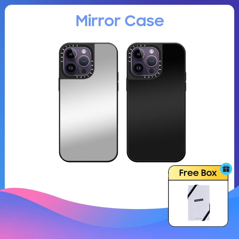Casetify เคสโทรศัพท์มือถือแบบกระจกแข็ง สีเงิน สีดํา สําหรับ iPhone 11 12 13 14 15 Plus Pro Max