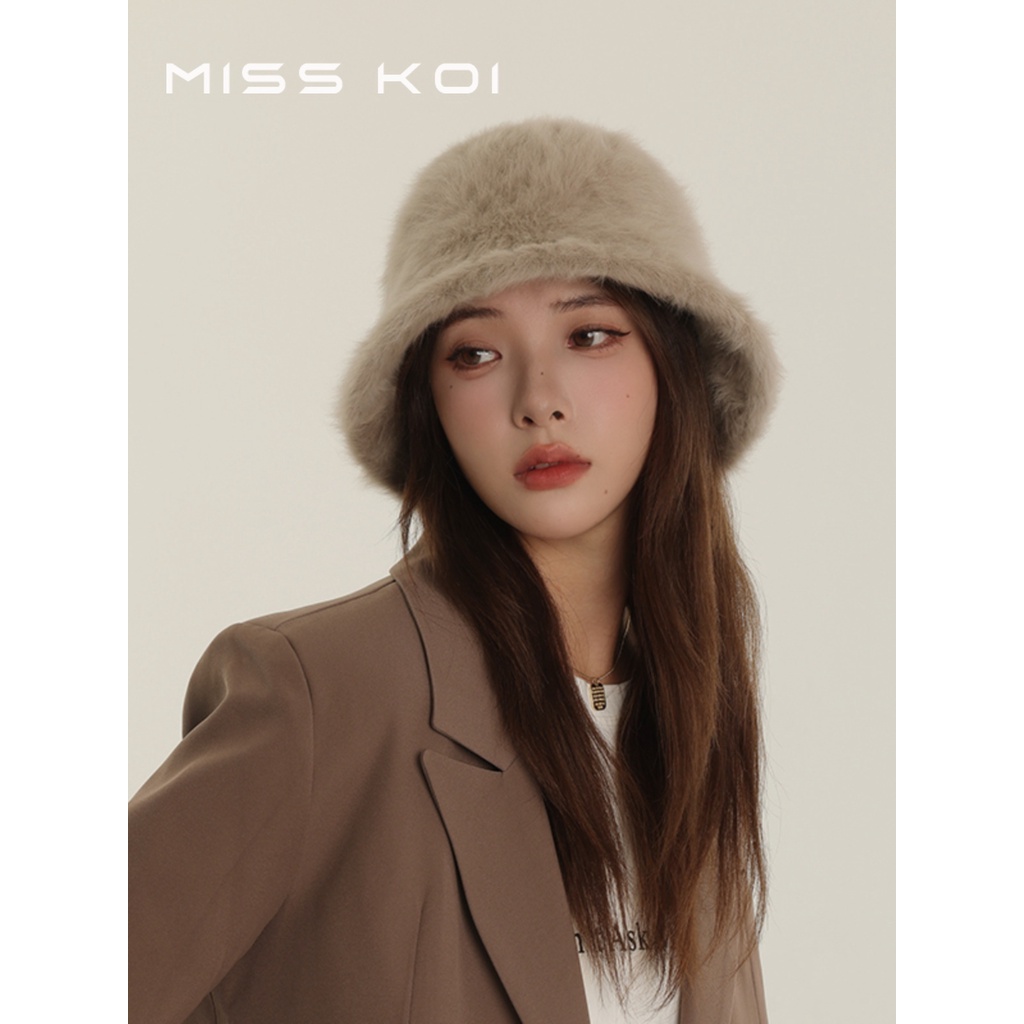Misskoi [พร้อมส่ง] หมวกบักเก็ต ผ้าถัก ให้ความอบอุ่น สีขาว เข้ากับทุกการแต่งกาย แฟชั่นฤดูใบไม้ร่วง ฤดูหนาว สไตล์เกาหลี สําหรับผู้หญิง