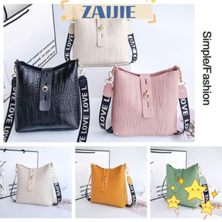 Zaijie24 กระเป๋าถือ กระเป๋าสะพายไหล่ หนัง PU ลายหนังจระเข้ สีพื้น สําหรับสตรี