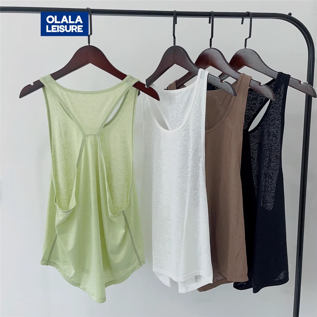 OLALA LEISURE  เสื้อยืดแขนกุด ทรงหลวม ระบายอากาศ แบบแห้งเร็ว สีนู้ด เหมาะกับใส่เล่นโยคะ ฟิตเนส สําหรับผู้หญิง
