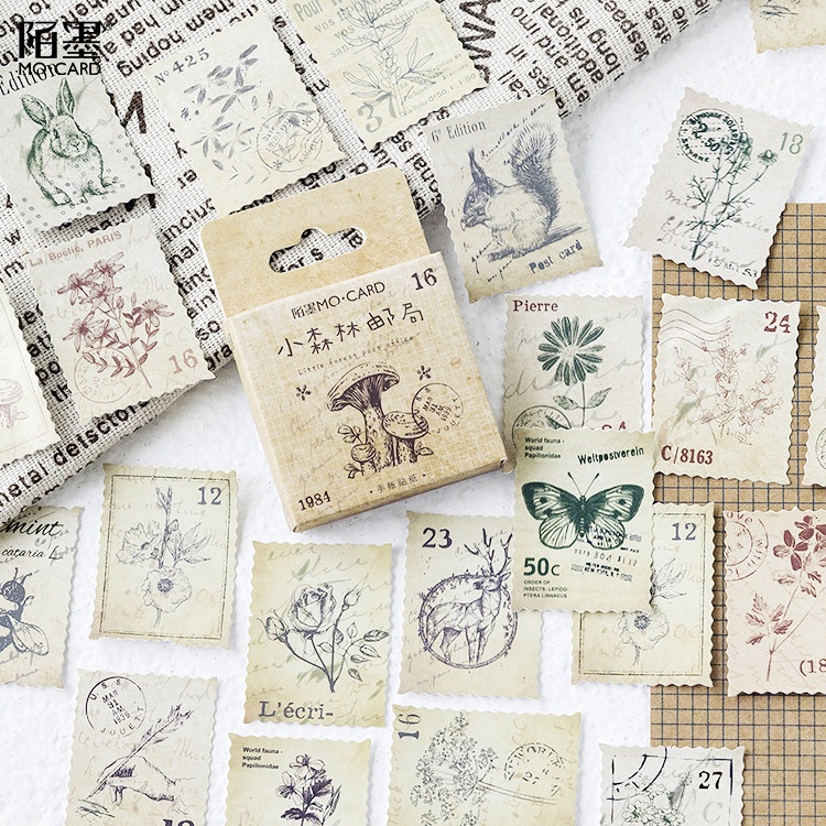 สติกเกอร์ ลายป่าย้อนยุค สําหรับตกแต่งสมุดภาพ DIY จํานวน 46 ชิ้น ต่อกล่อง