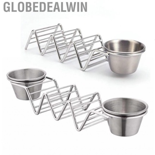 Globedealwin 3 Grids Taco Stand Holder with Sauce Cup Stainless Steel V Shaped Spring Roll  Rack for Home Restaurant