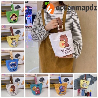 Oceanmapdz กระเป๋าผ้าแคนวาส ทรงบักเก็ต พิมพ์ลายการ์ตูนช้าง สตรอเบอร์รี่ หมี แบบพกพา ขนาดใหญ่ จุของได้เยอะ แฟชั่นสําหรับผู้หญิง คุณแม่